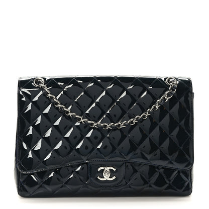 Chanel Patent Quilted Maxi Single Flap Navy Blue 1 of 9