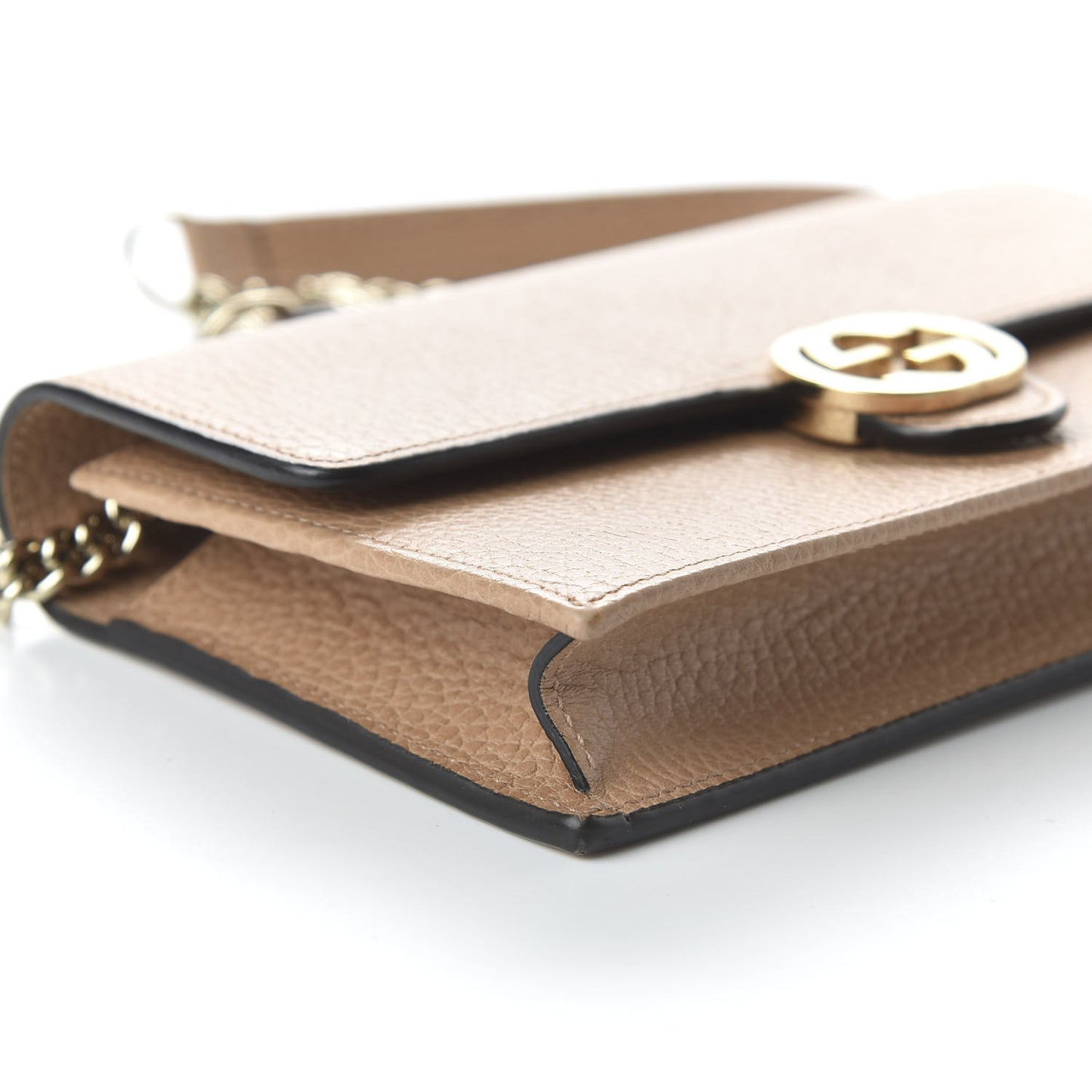 Dollar Calfskin Interlocking G Chain Wallet Camelia