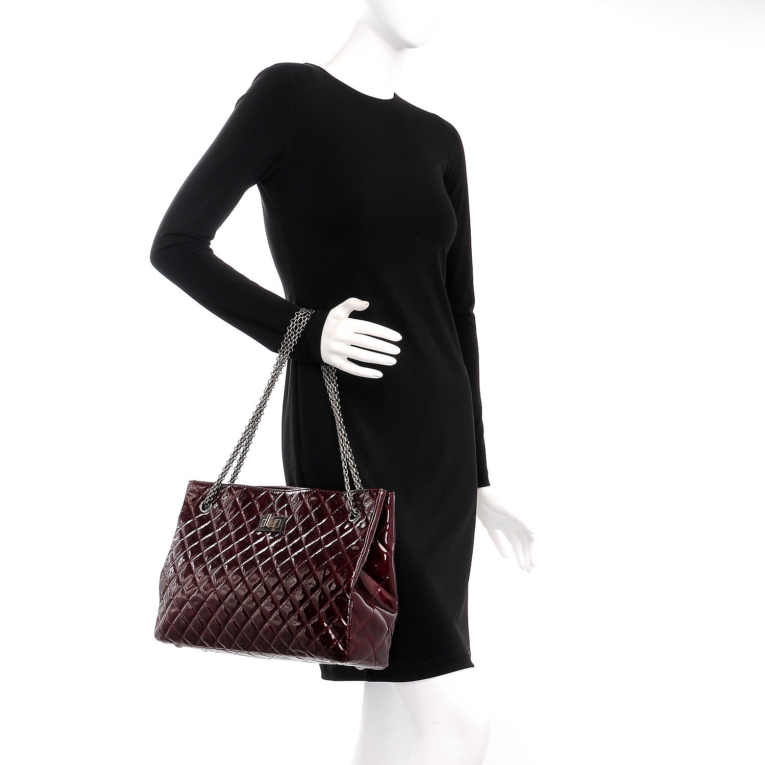 Chanel Patent Calfskin Quilted Reissue 2.55 Tote Burgundy 3 of 8