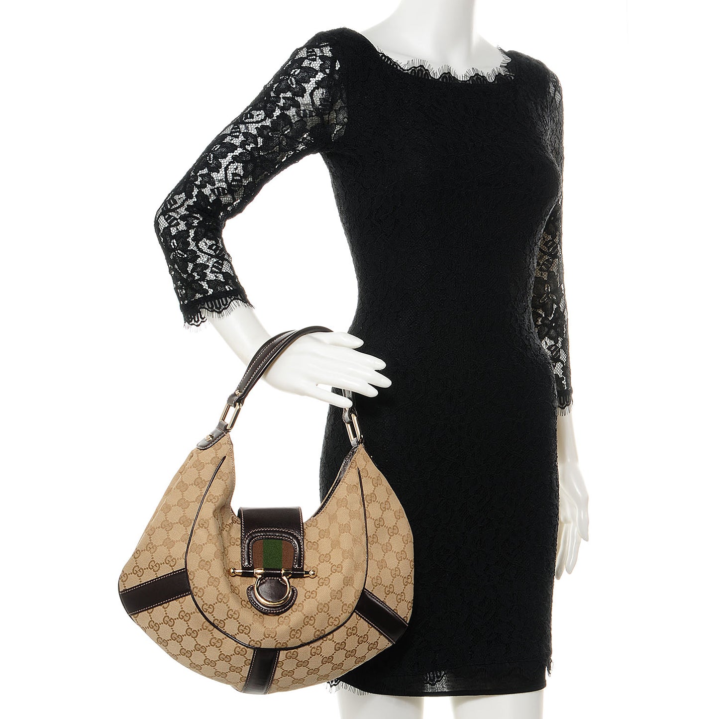 Monogram Horsebit Web Hobo Brown