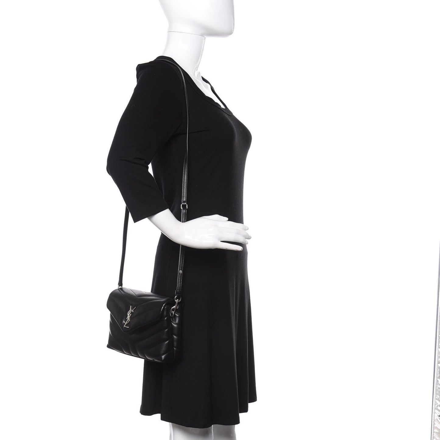 Calfskin Y Quilted Monogram Toy Loulou Crossbody Bag Black