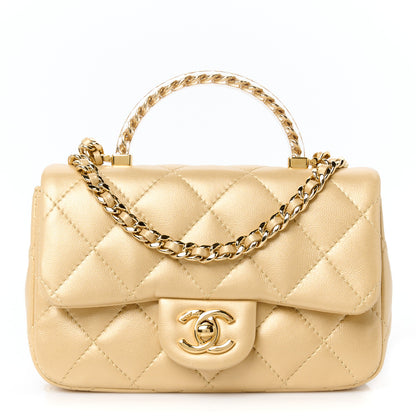 Chanel Metallic Lambskin Resin Quilted Top Handle Mini Flap Gold 1 of 11
