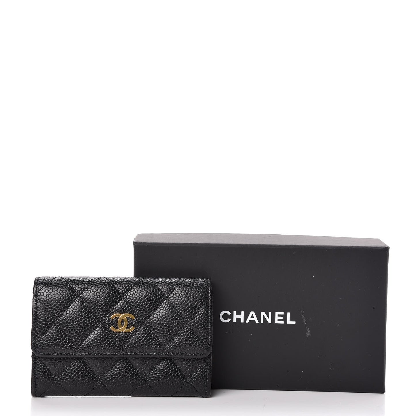 Caviar Quilted Flap Card Holder Black