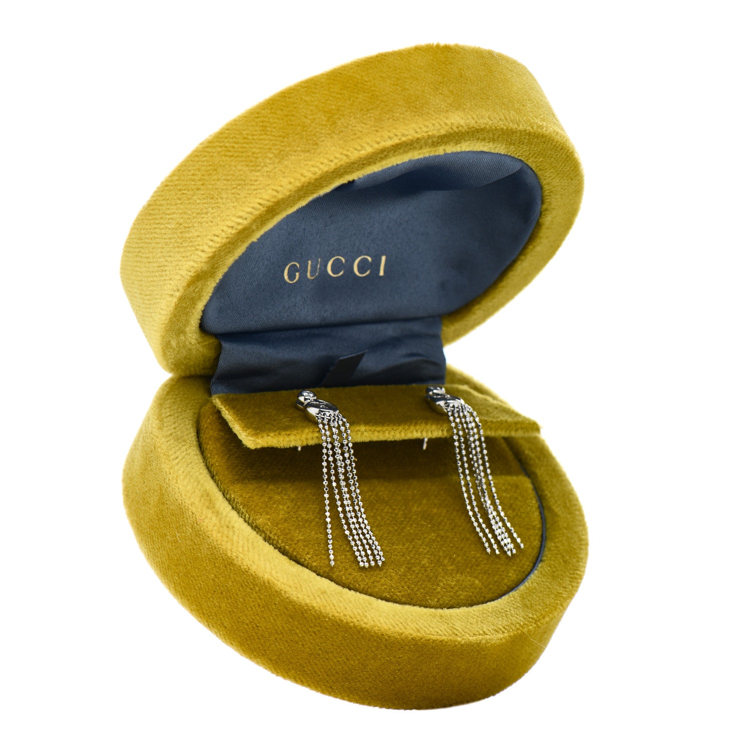 Gucci 18K White Gold Diamond GG Beaded Tassel Drop Earrings 5 of 5