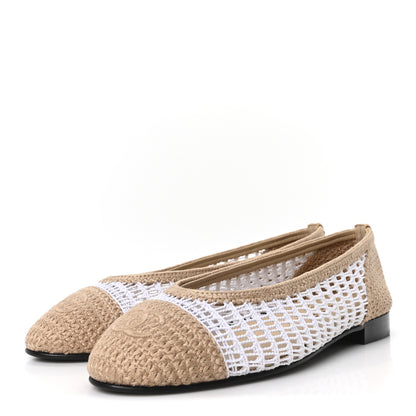 Chanel Raffia Cap Toe Ballerina Flats 37.5 White Beige 4 of 9