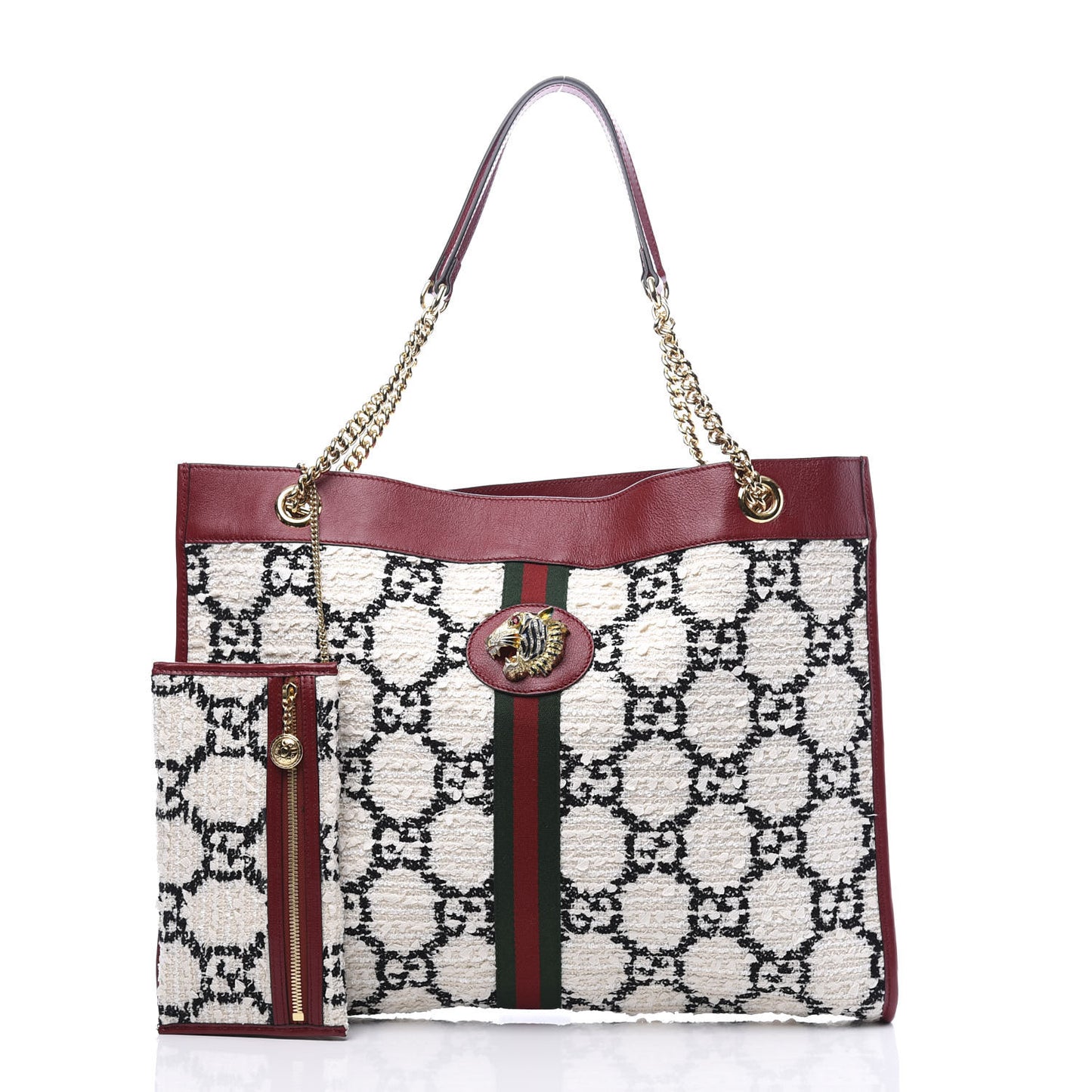 Tweed GG Monogram Large Rajah Chain Tote White Black Romantic Cherry