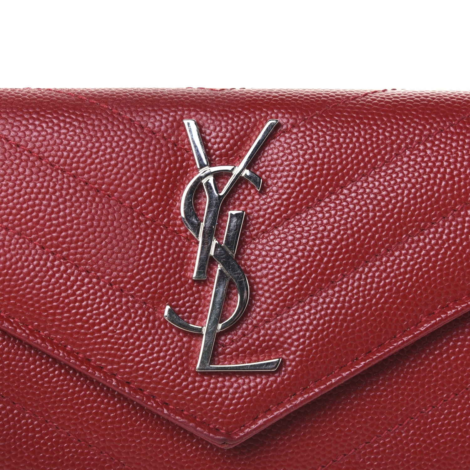 Saint Laurent Grain De Poudre Matelasse Chevron Small Monogram Envelope Wallet New Red 9 of 12