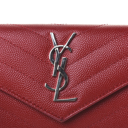 Saint Laurent Grain De Poudre Matelasse Chevron Small Monogram Envelope Wallet New Red 9 of 12