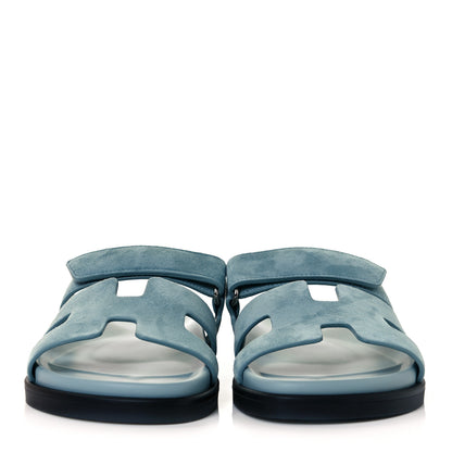 Hermes Suede Goatskin Womens Chypre Sandals 39 Vert d'eau 2 of 9