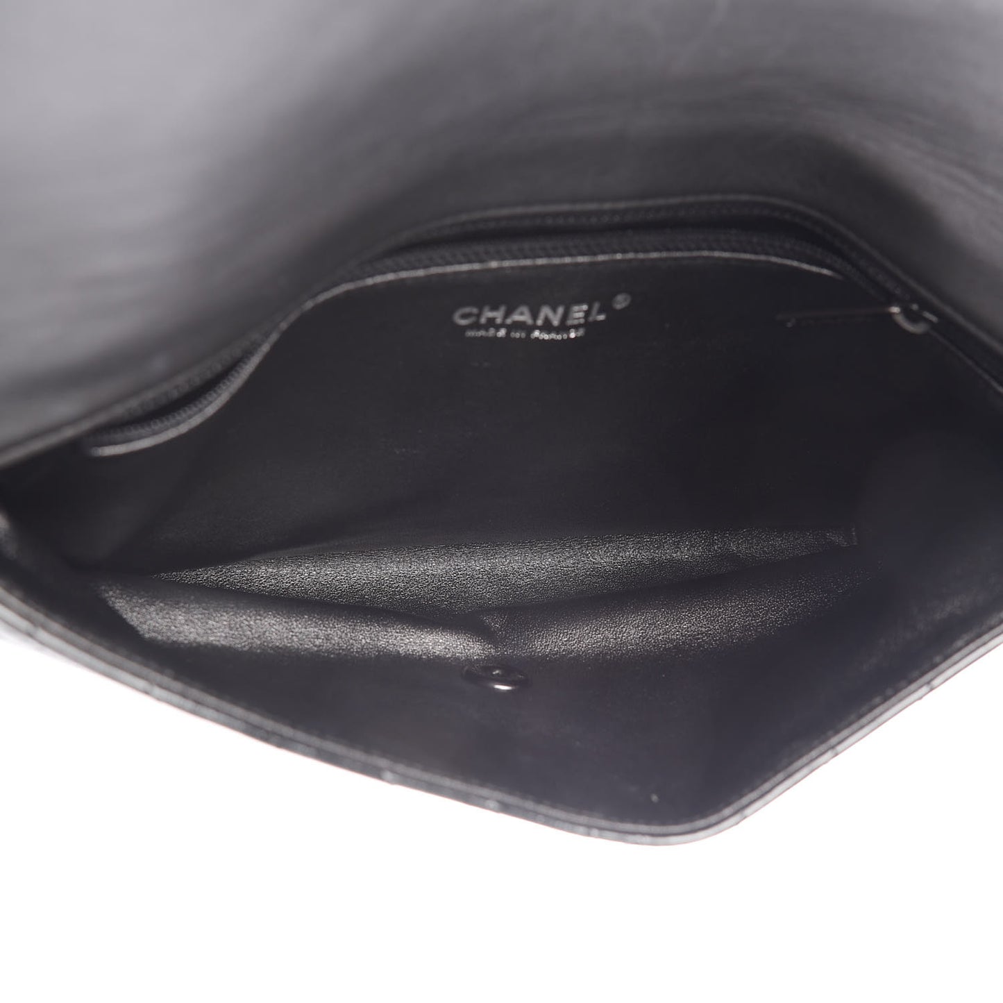Patent Metallic Crumpled Calfskin Chevron Quilted Envelope Clutch Black