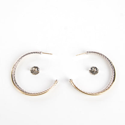 David Yurman Sterling Silver 18K Yellow Gold 44mm Extra Large Crossover Cable Hoop Earrings 3 of 6