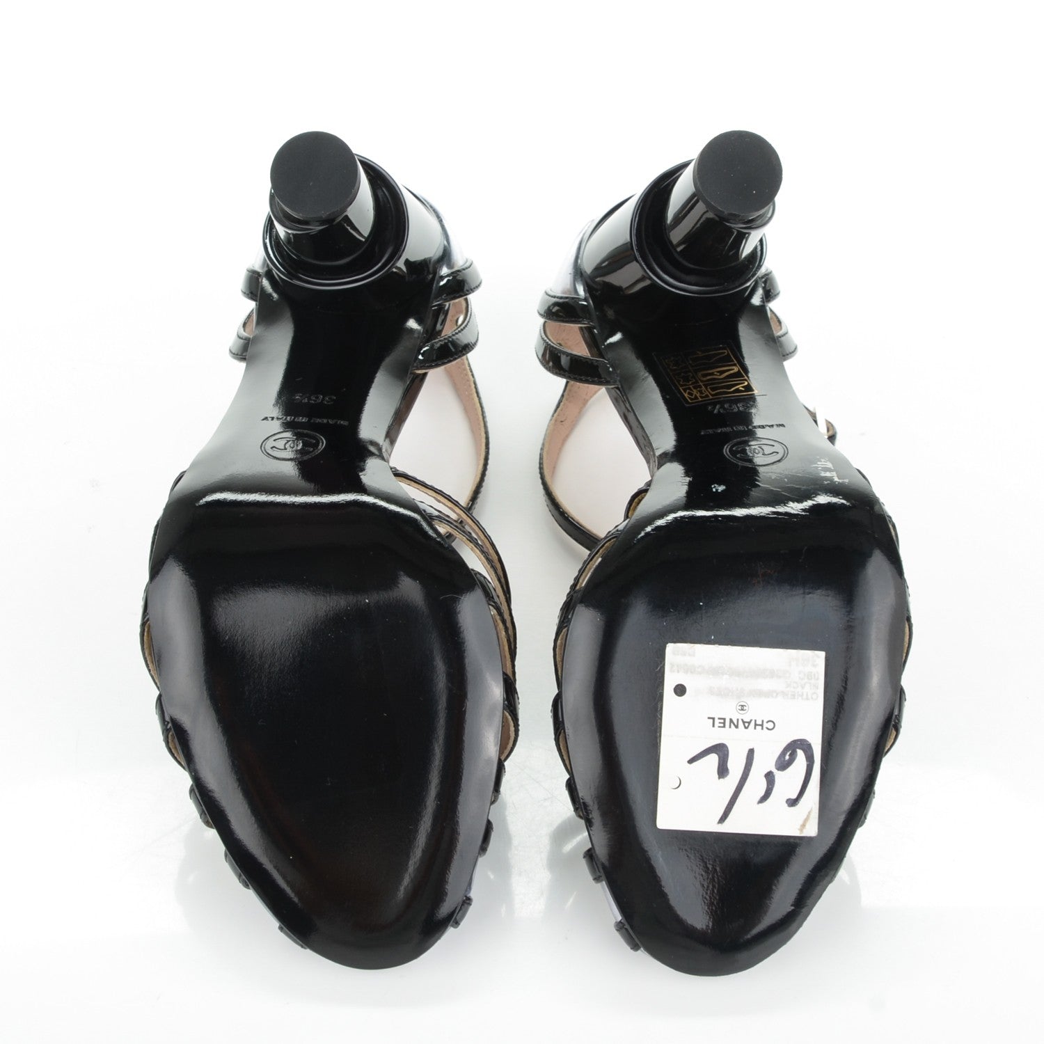 Chanel Patent Cage Peep Toe Heels 36.5 Black 5 of 7