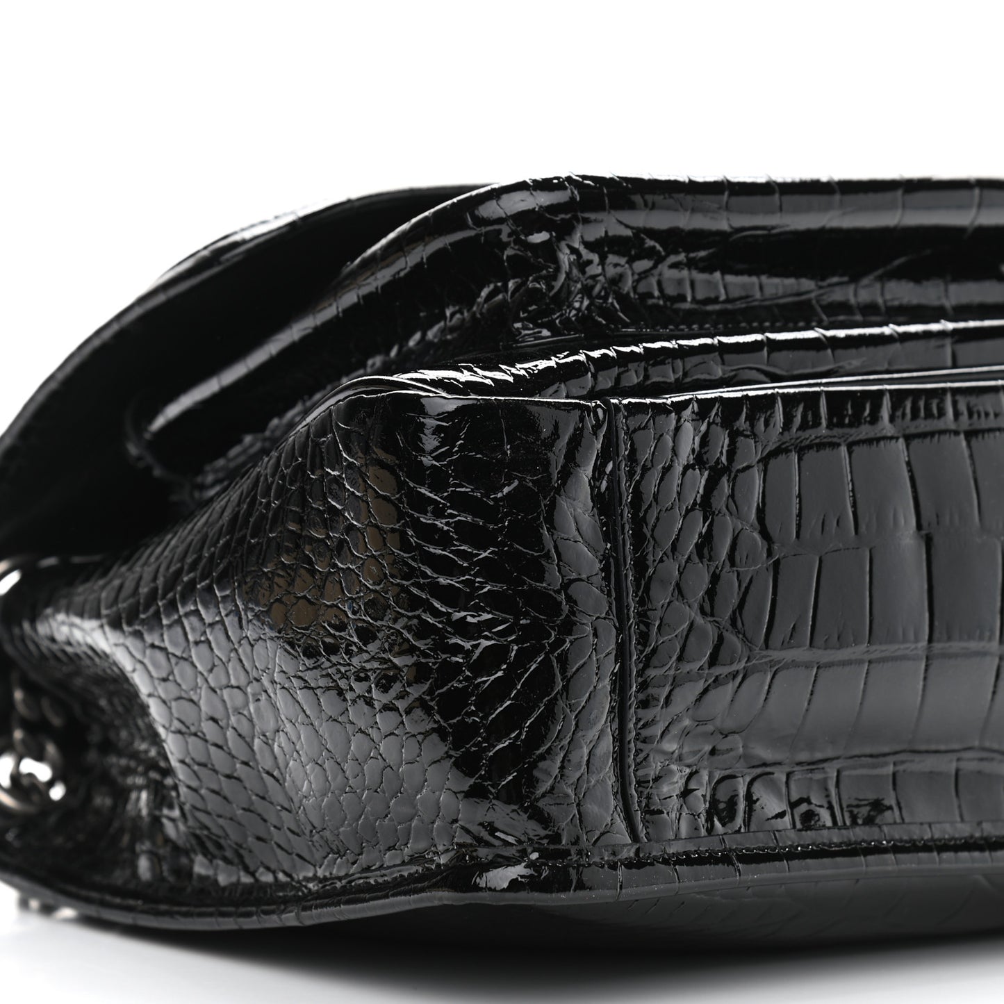 Patent Crocodile Embossed Lambskin Monogram Medium Niki Chain Satchel Black