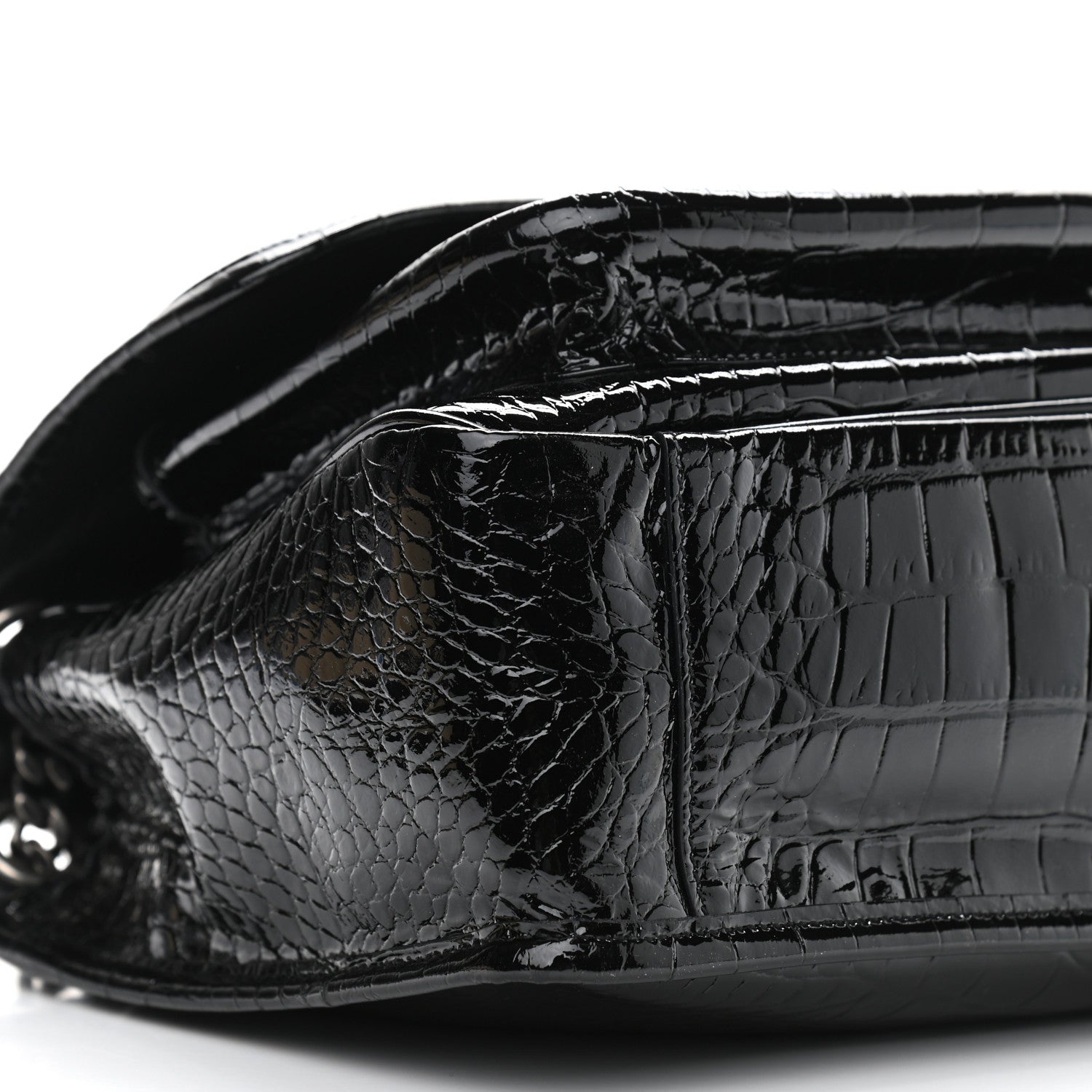 Saint Laurent Patent Crocodile Embossed Lambskin Monogram Medium Niki Chain Satchel Black 8 of 11