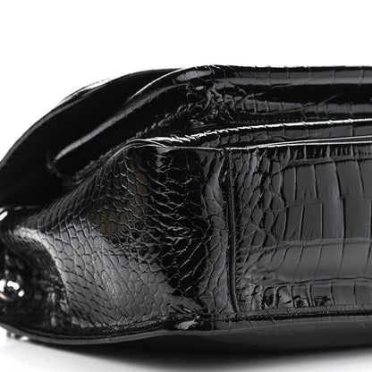 Saint Laurent Patent Crocodile Embossed Lambskin Monogram Medium Niki Chain Satchel Black 8 of 11