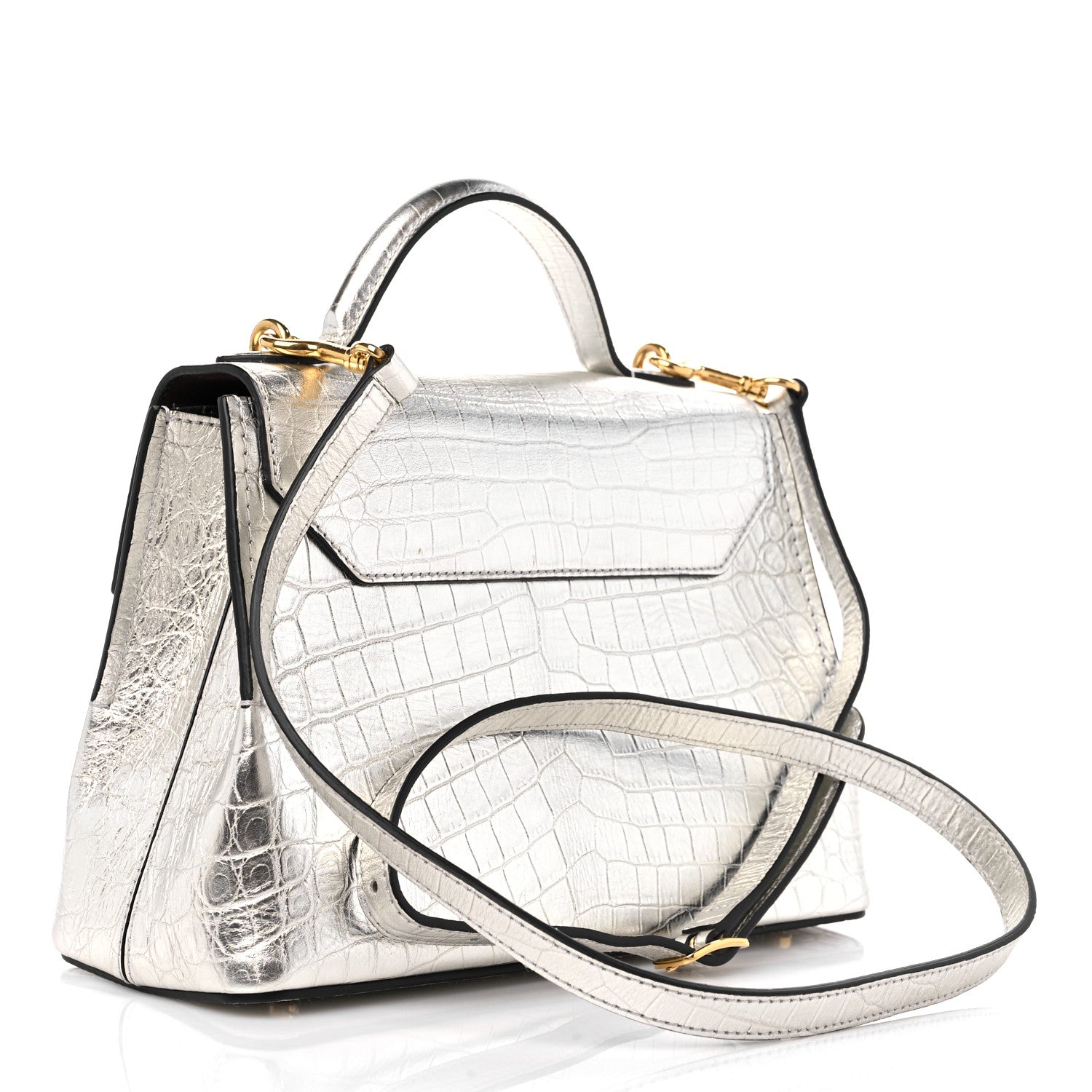 Mulberry Metallic Calfskin Crocodile Embossed Mini Seaton Silver 3 of 13