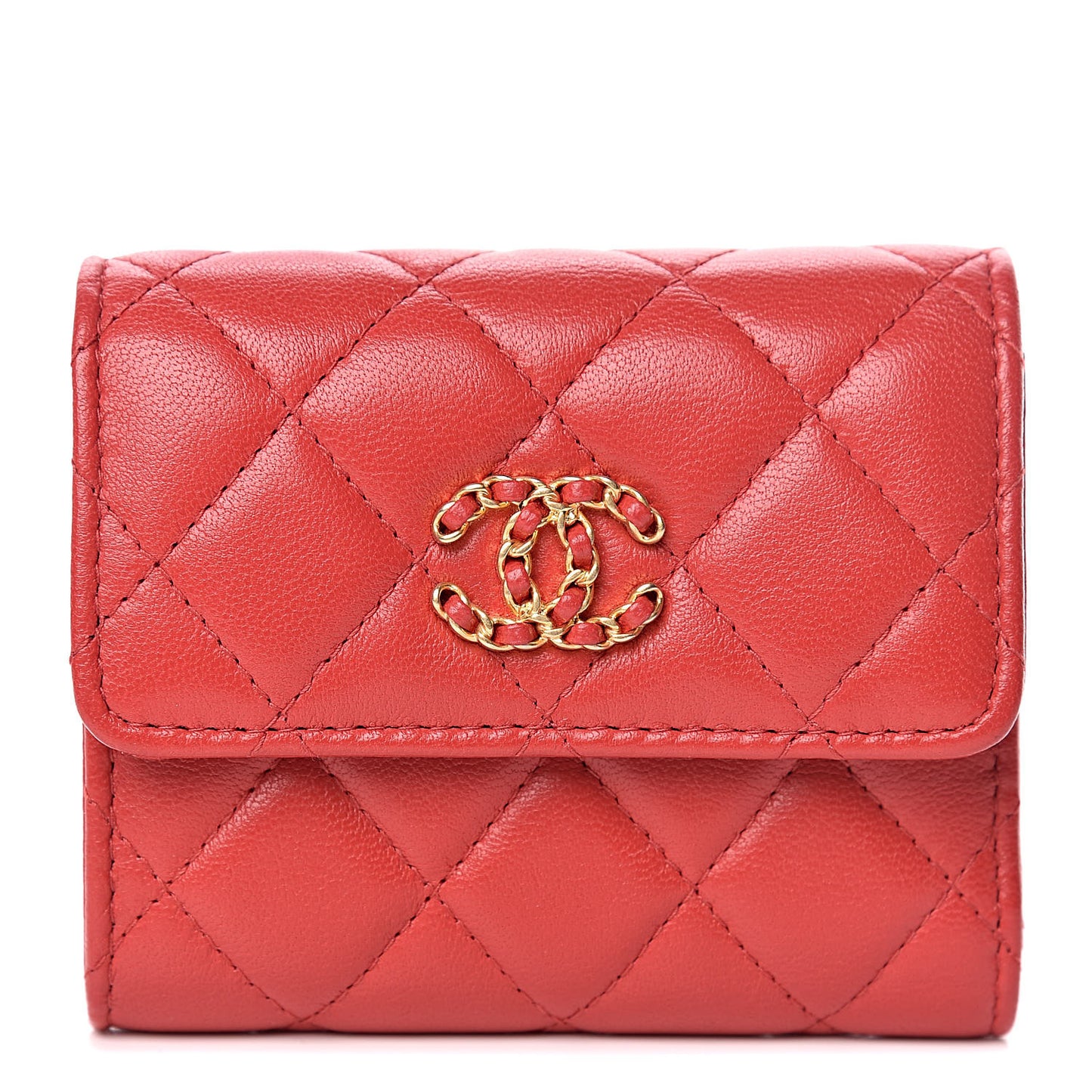 Lambskin Quilted 19 Flap Wallet Red