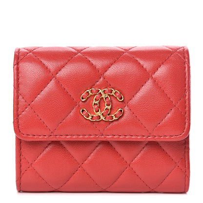Chanel Lambskin Quilted 19 Flap Wallet Red 1 of 9