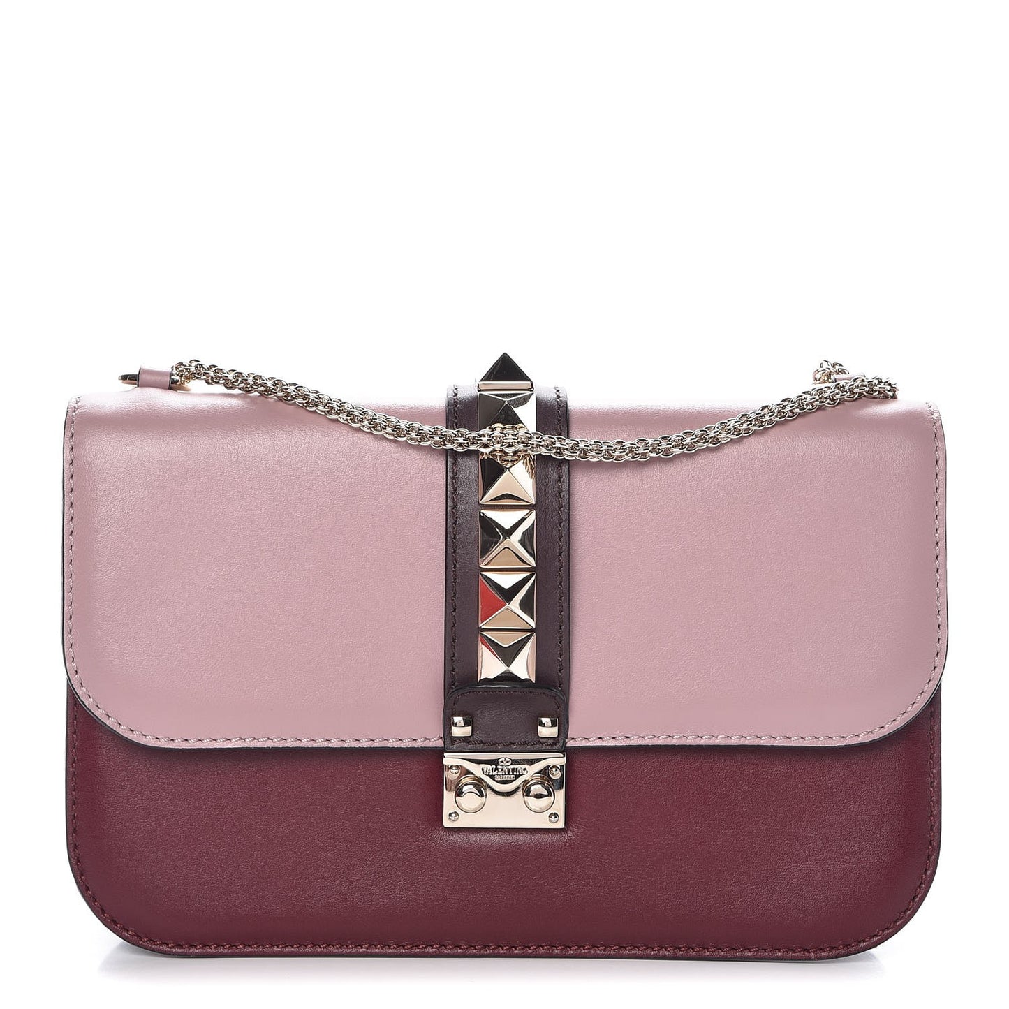 Vitello Medium Glam Lock Rockstud Flap Rubin Water Rose Marine