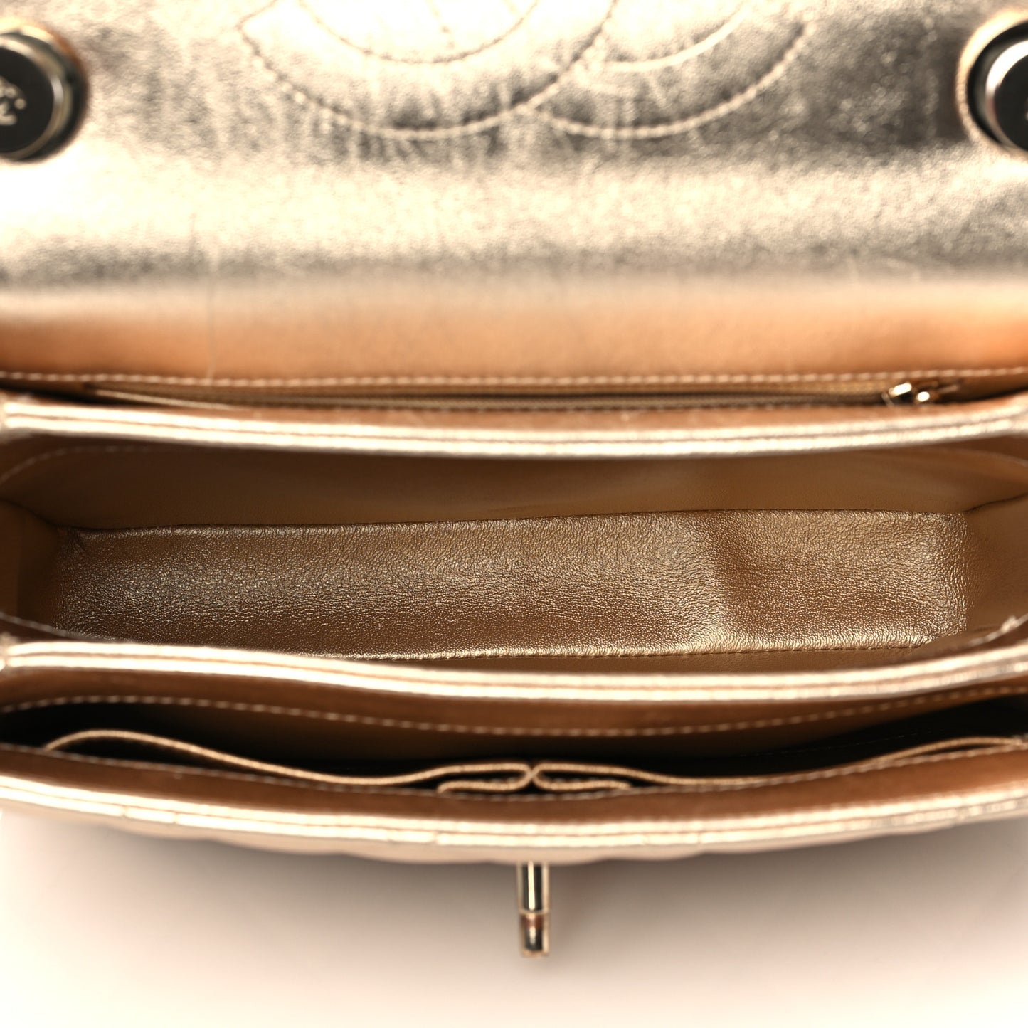 Metallic Lambskin Quilted Small Trendy CC Flap Dual Handle Bag Gold