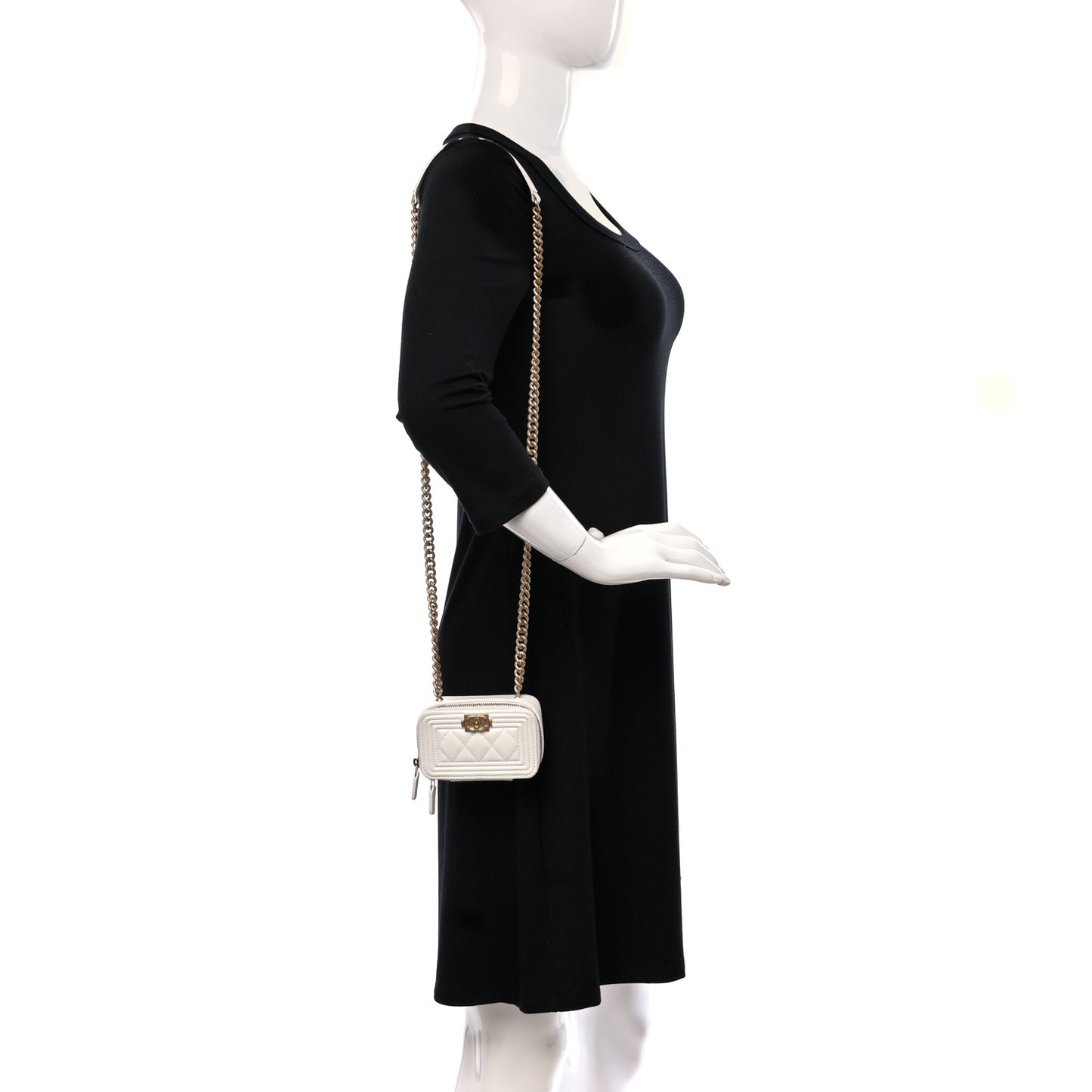 Caviar Quilted Mini Boy Clutch With Chain White