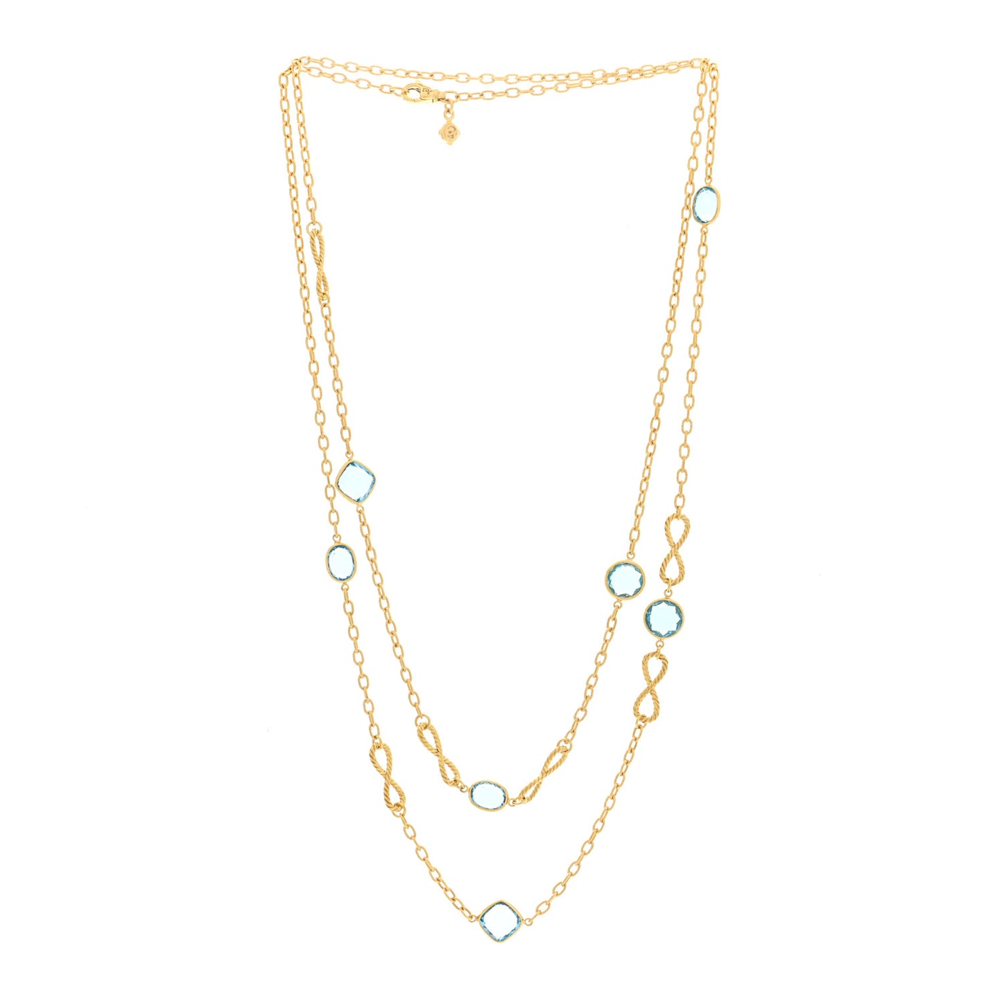 18K Yellow Gold Blue Topaz Infinity Station Necklace