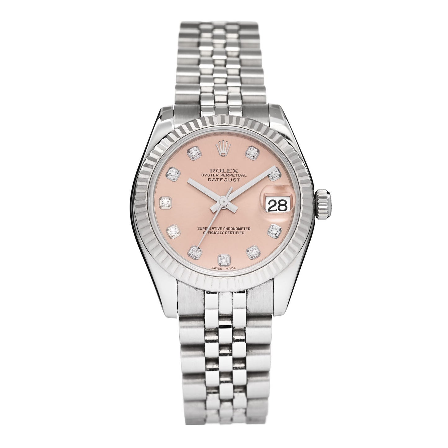 Stainless Steel 18K White Gold Diamond 28mm Oyster Perpetual Datejust Watch Pink 279174