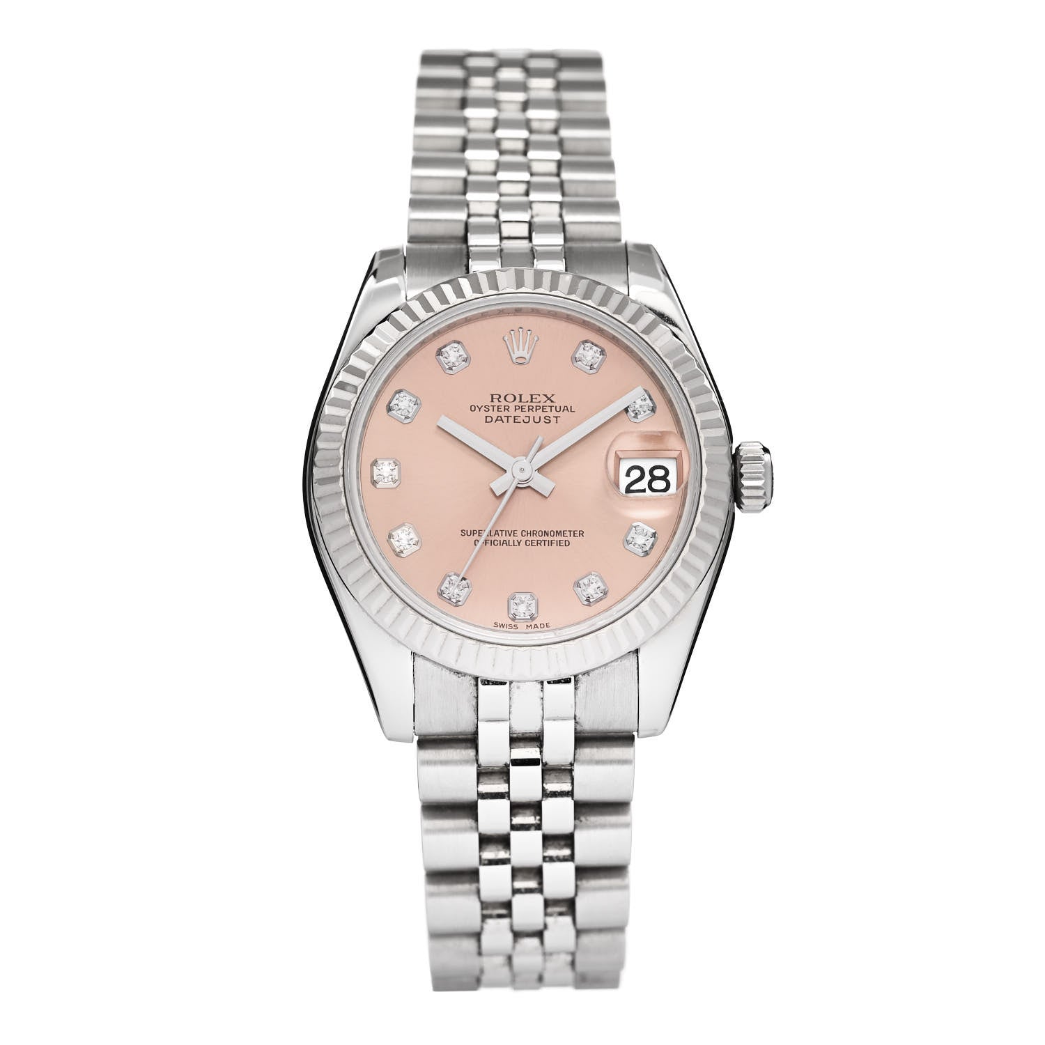 Rolex Stainless Steel 18K White Gold Diamond 28mm Oyster Perpetual Datejust Watch Pink 279174 1 of 4