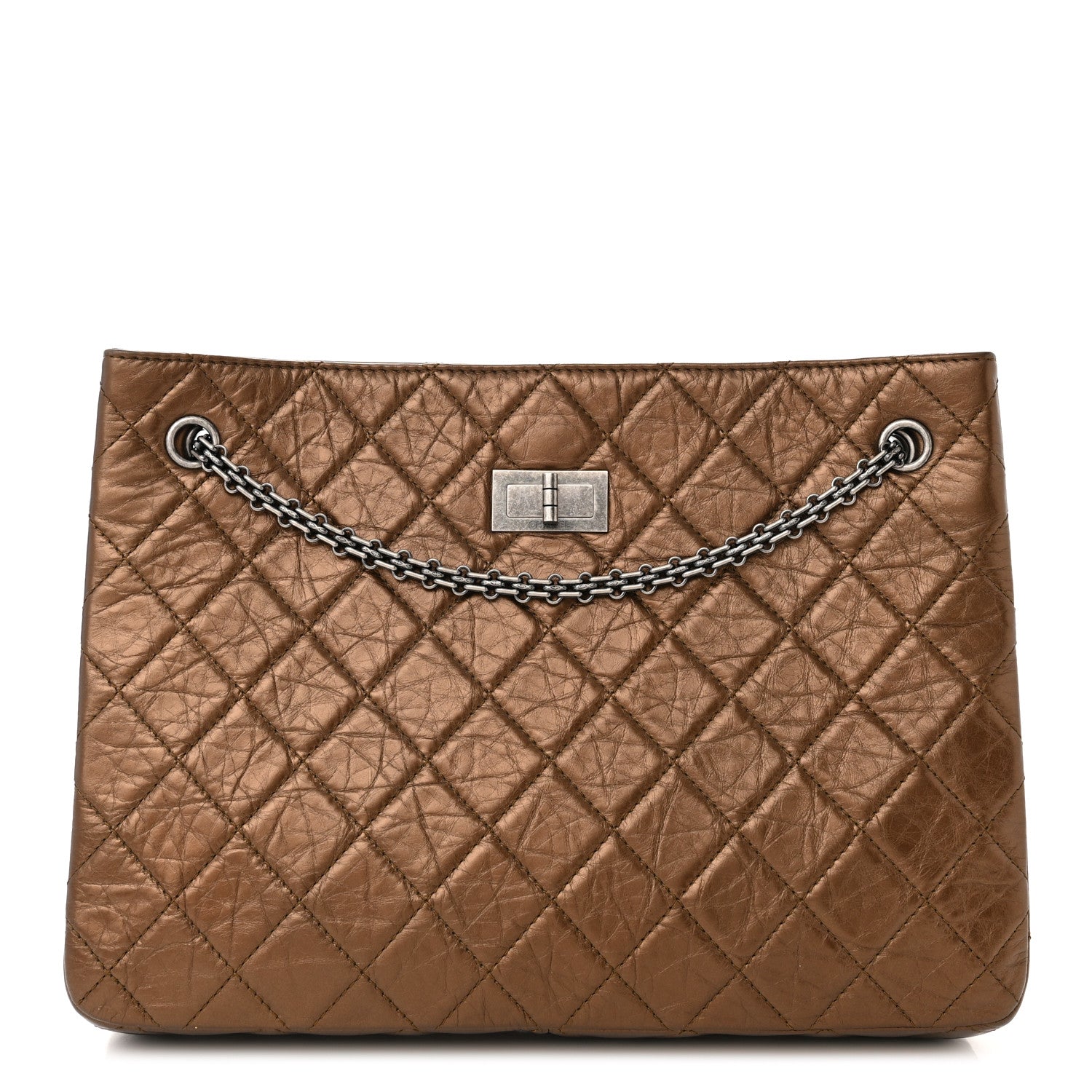 Chanel Metallic Aged Calfskin Quilted Reissue 2.55 Tote Bronze 1 of 12