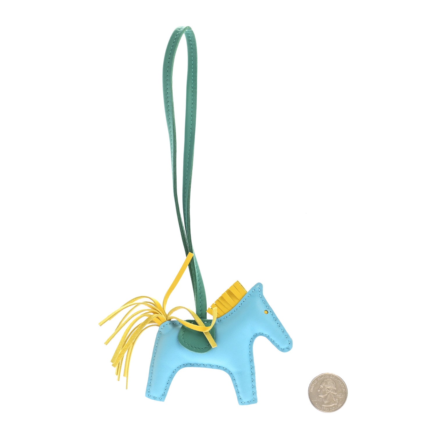 Hermes Milo Lambskin Grigri Rodeo Horse Bag Charm PM Bleu Celeste Lime Malachite 2 of 5