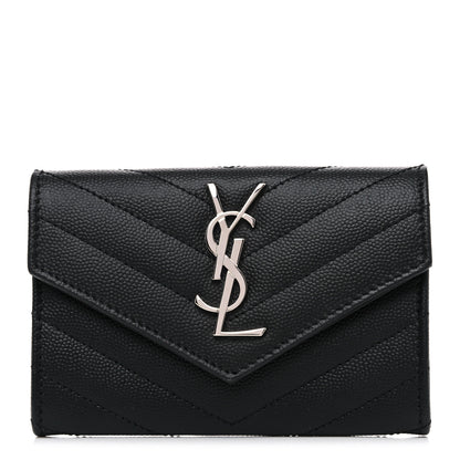 Saint Laurent Grain De Poudre Matelasse Chevron Small Monogram Envelope Wallet Black 1 of 8