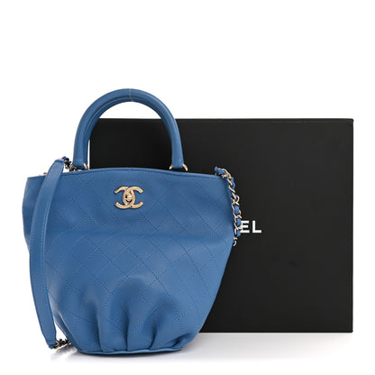 Chanel Calfskin Stitched Chain Top Handle Bucket Bag Blue 12 of 12