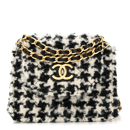 Chanel Tweed Houndstooth Quilted Mini Accordion Clutch With Chain White Black 1 of 11