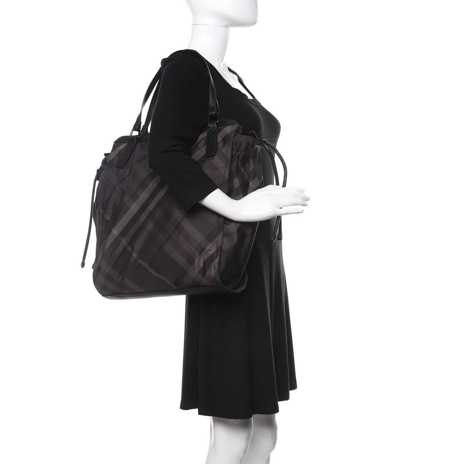 Burberry Nylon Check Small Buckleigh Packable Tote Charcoal 2 of 13