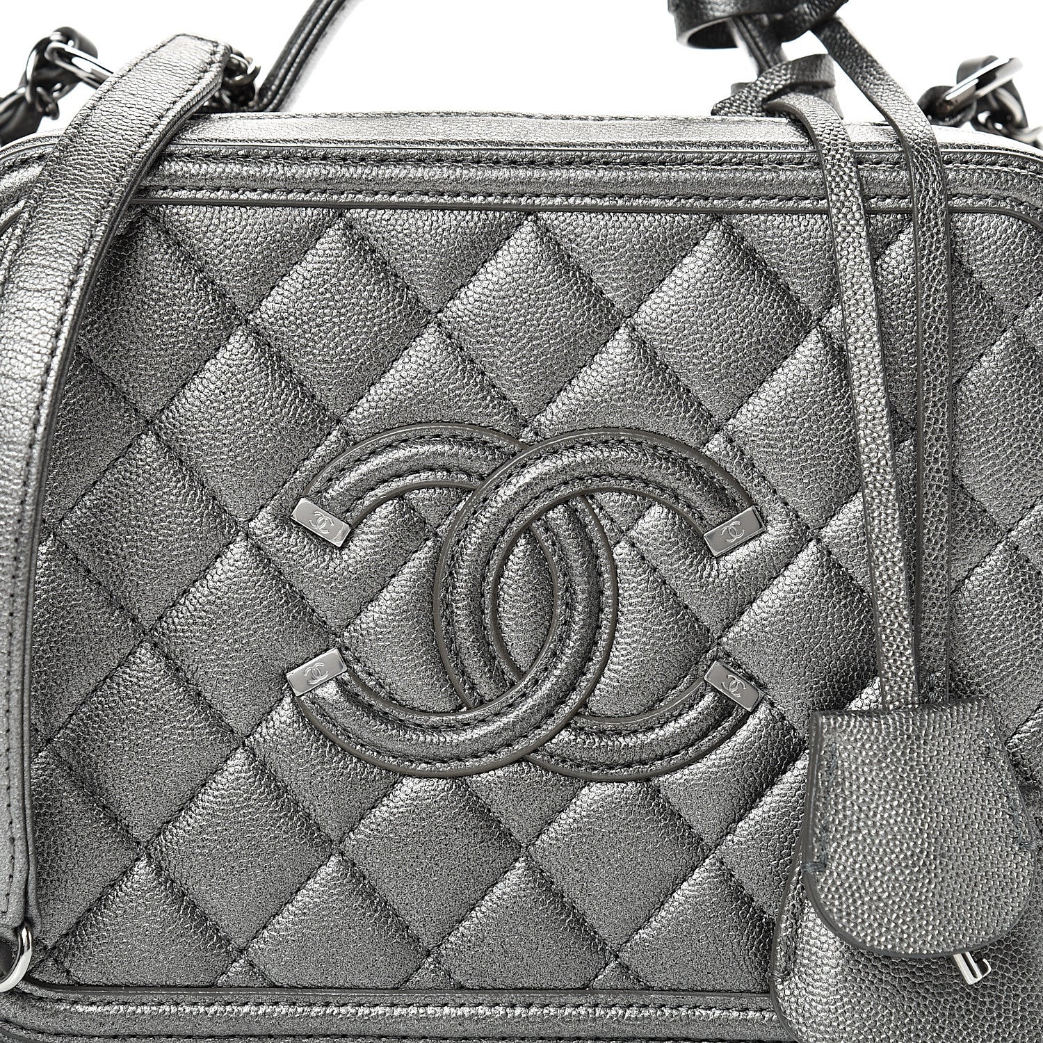 Chanel Metallic Caviar Quilted Medium CC Filigree Vanity Case Dark Silver 7 of 9