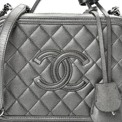 Chanel Metallic Caviar Quilted Medium CC Filigree Vanity Case Dark Silver 7 of 9
