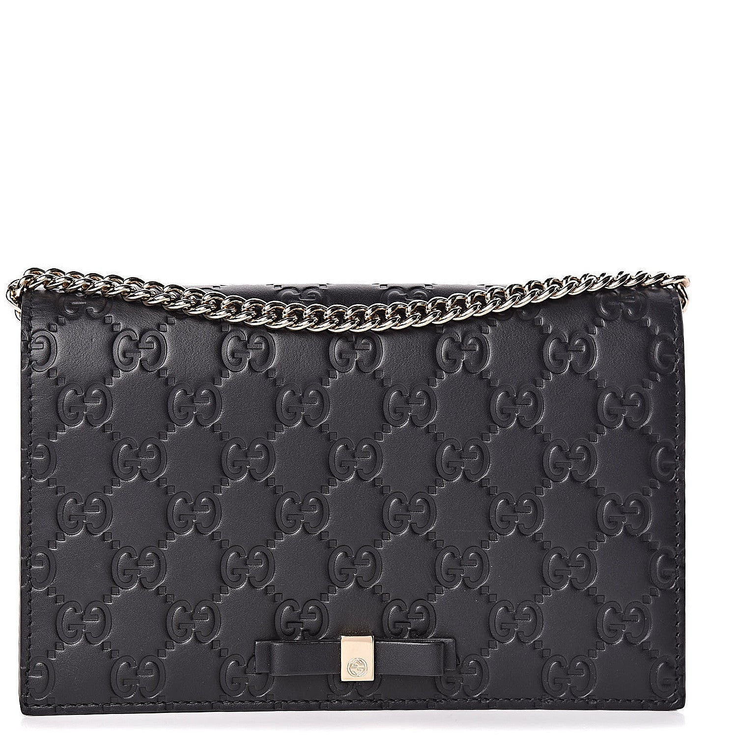 Gucci Guccissima Signature Bowy Chain Wallet Black 1 of 12