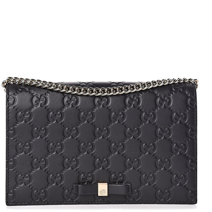 Gucci Guccissima Signature Bowy Chain Wallet Black 1 of 12