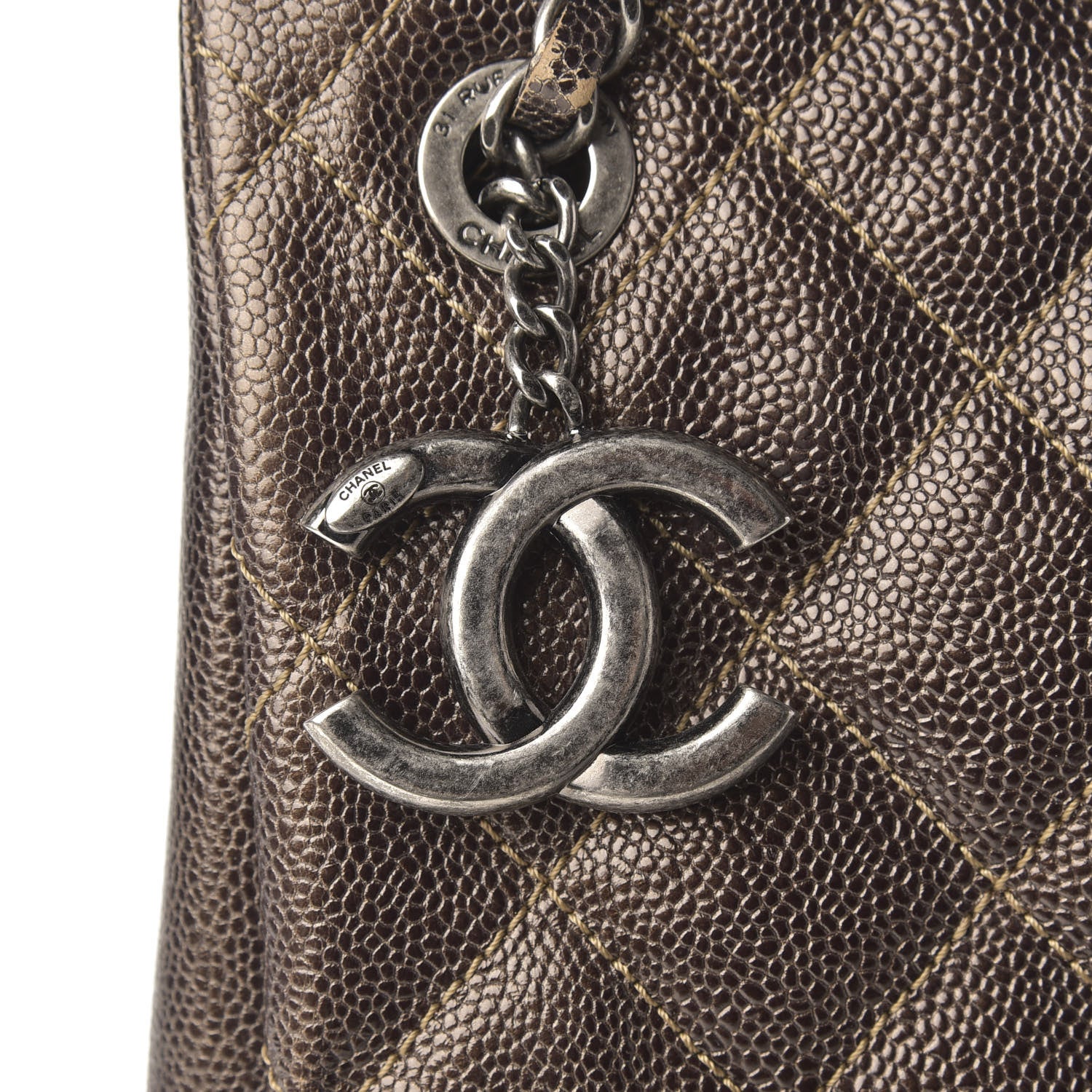 Chanel Iridescent Caviar Quilted Tall Chic Shopping Tote Dark Gold 14 of 15