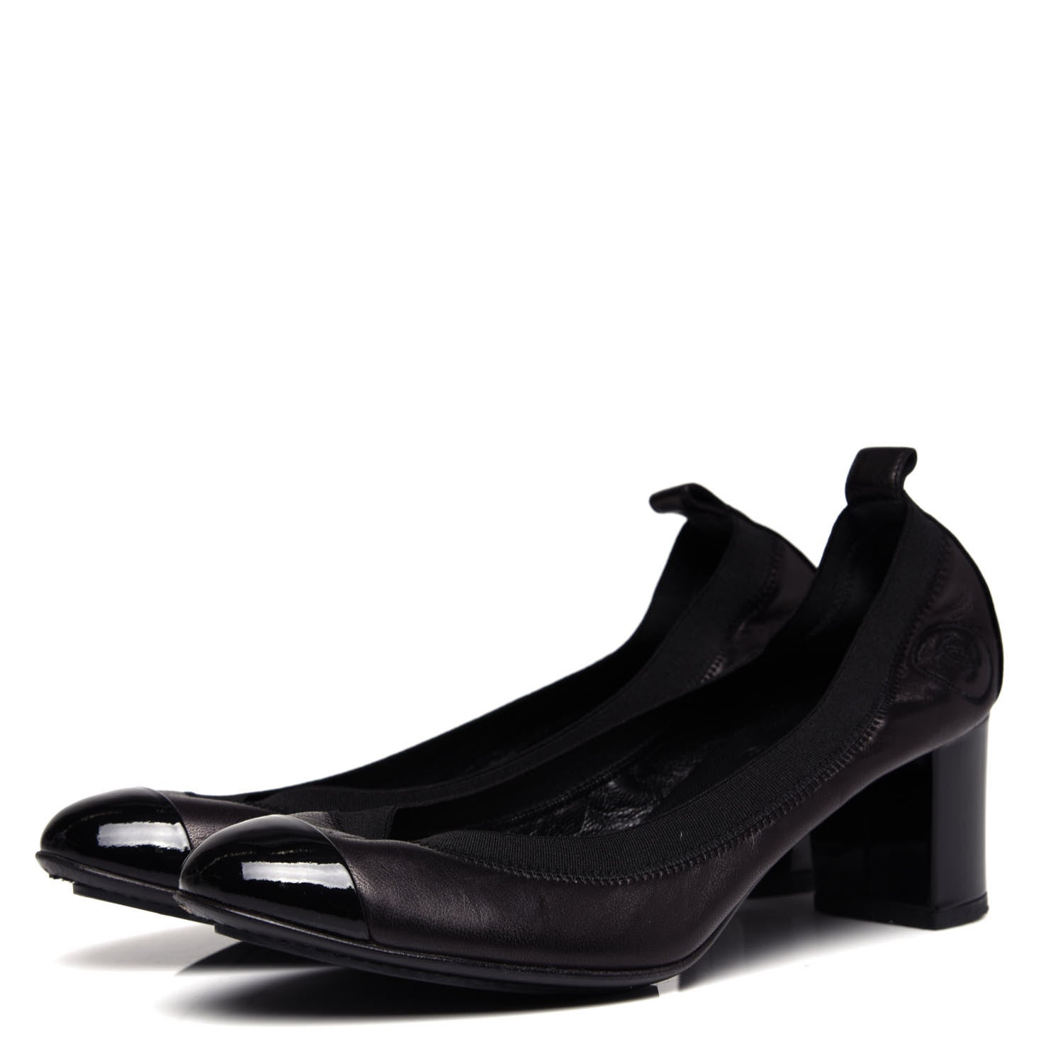 Chanel Lambskin Patent CC Elastic Stretch Pumps 38 Black 3 of 10