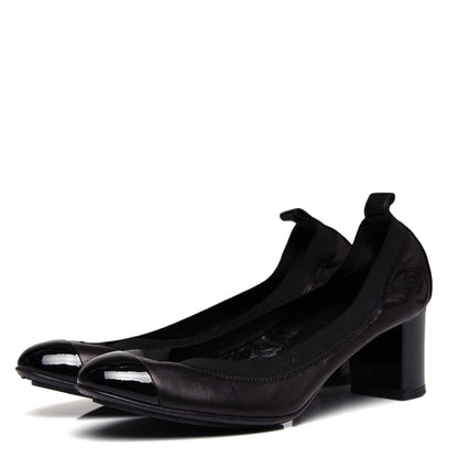 Chanel Lambskin Patent CC Elastic Stretch Pumps 38 Black 3 of 10