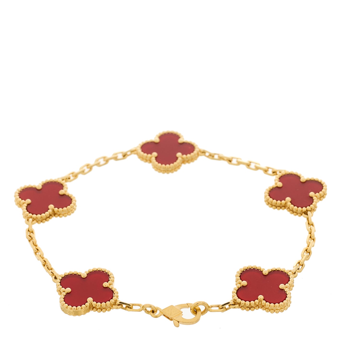 18K Yellow Gold Carnelian 5 Motifs Vintage Alhambra Bracelet