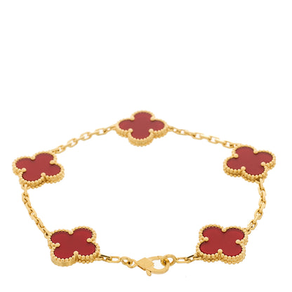 Van Cleef & Arpels 18K Yellow Gold Carnelian 5 Motifs Vintage Alhambra Bracelet 2 of 4