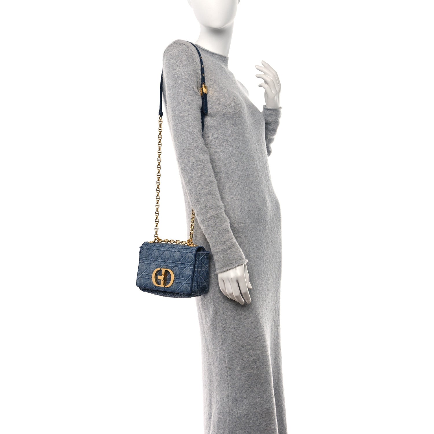 Christian Dior CHRISTIAN DIOR Denim Cannage Small Caro Bag Blue 2 of 9