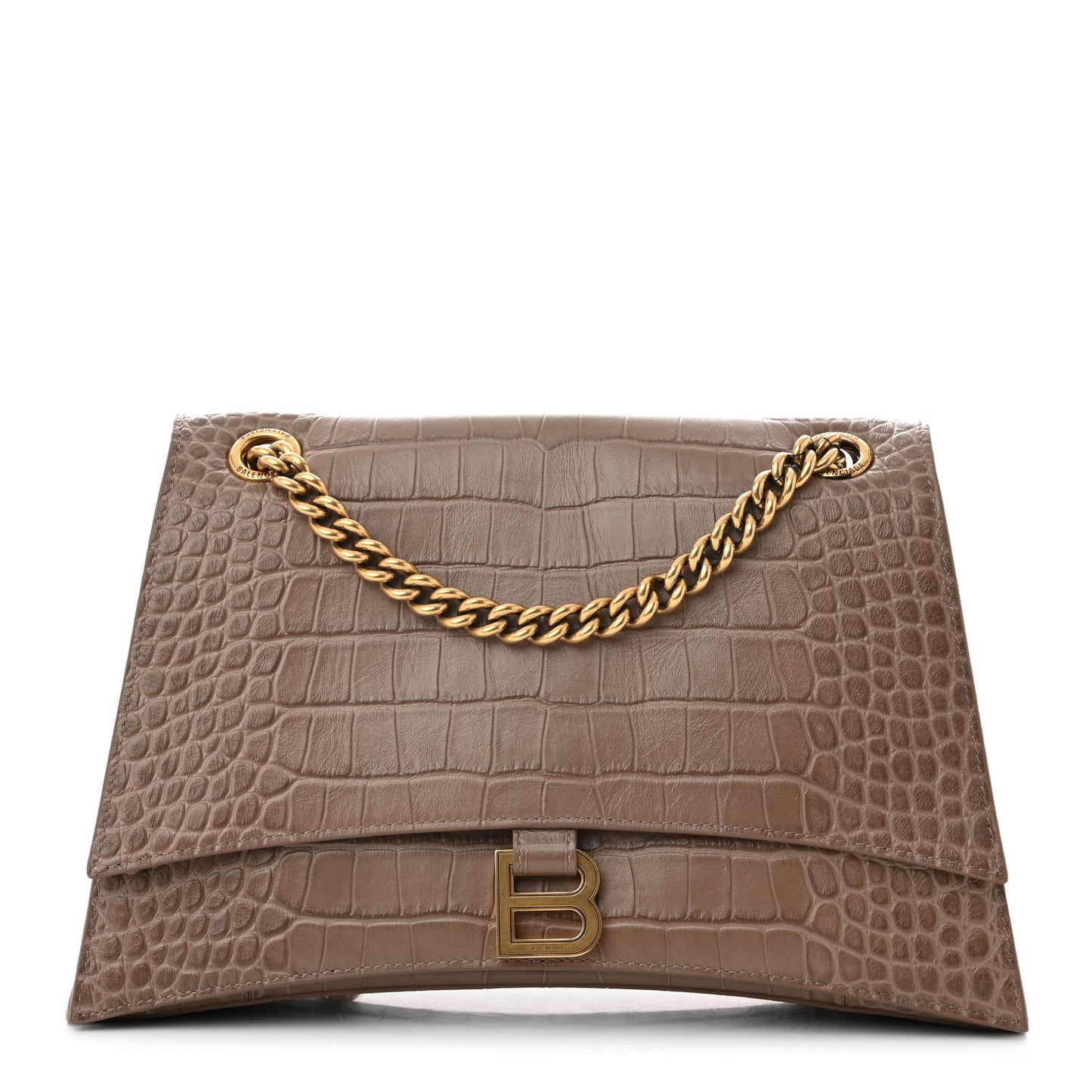 Extra Supple Calfskin Crocodile Embossed Medium Crush Chain Bag Brown