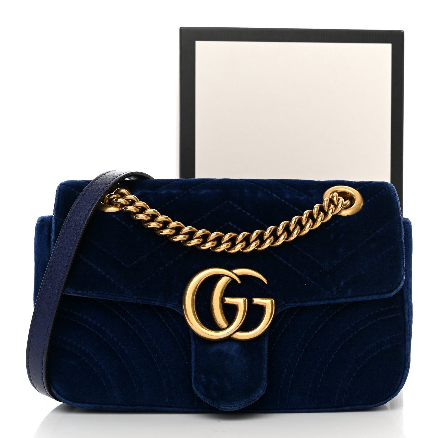Gucci Velvet Matelasse Mini GG Marmont Shoulder Bag Cobalt Blue 12 of 12