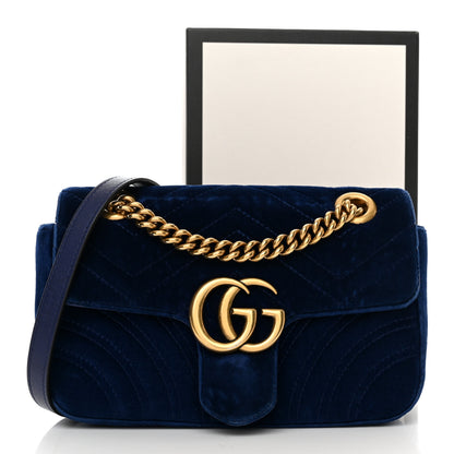 Gucci Velvet Matelasse Mini GG Marmont Shoulder Bag Cobalt Blue 12 of 12