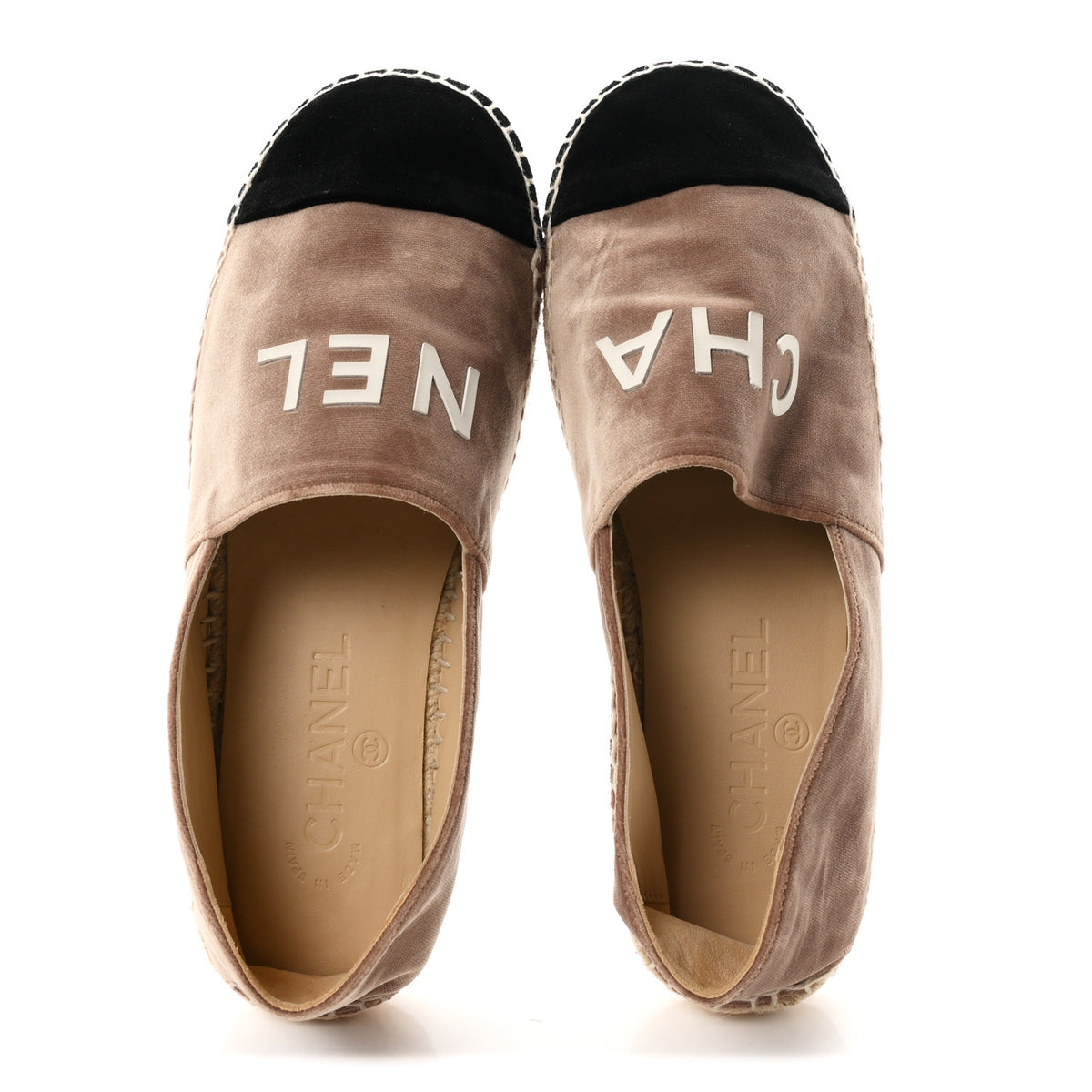 Chanel Velvet Logo Espadrilles 38 Beige Black 2 of 9