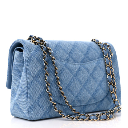 Chanel Printed Denim Quilted Medium Double Flap Light Blue 3 of 10