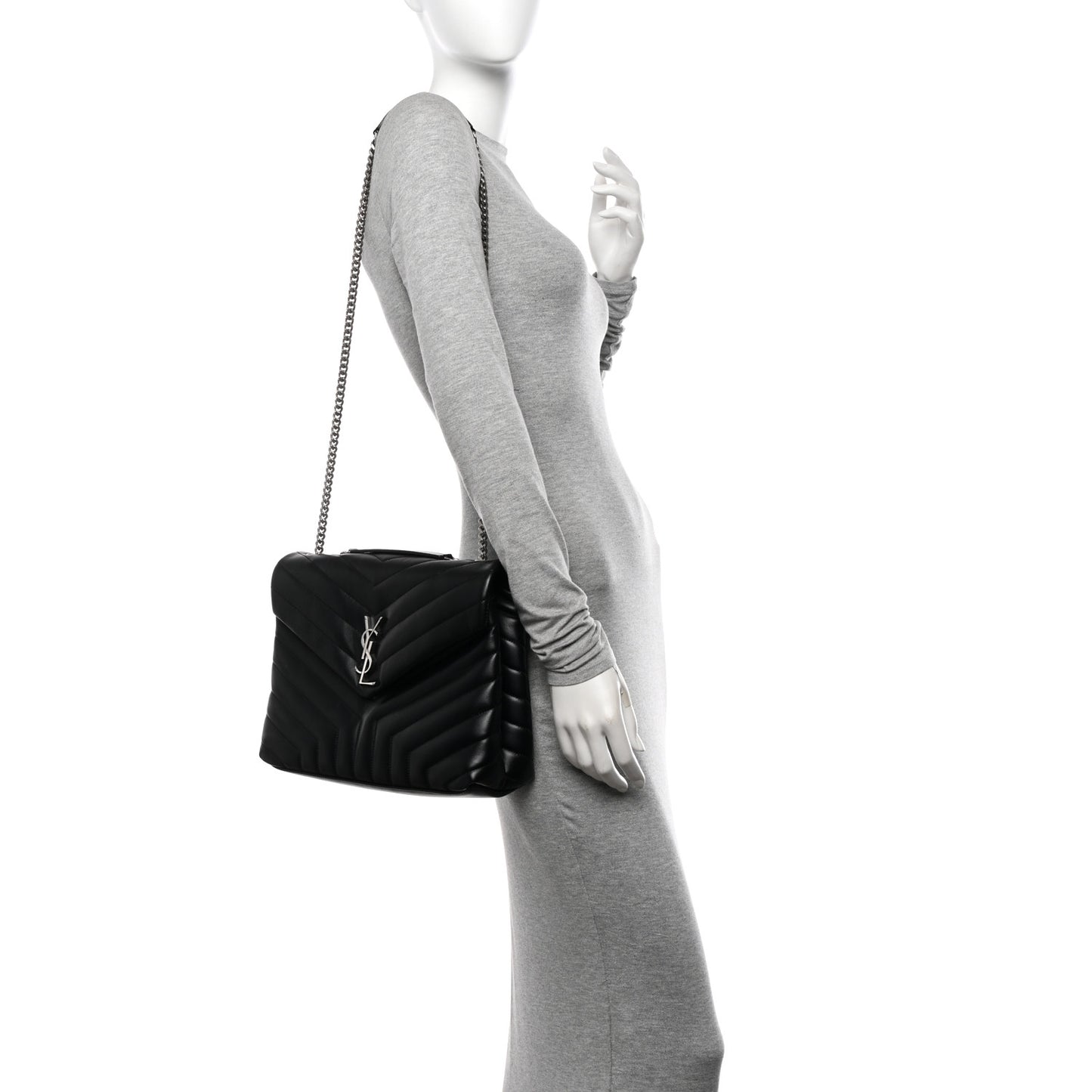 Calfskin Y Quilted Monogram Medium Loulou Chain Satchel Black